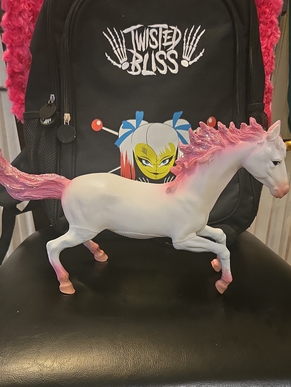 Twisted White Unicorn Figure with Pink Mane and Hooves
